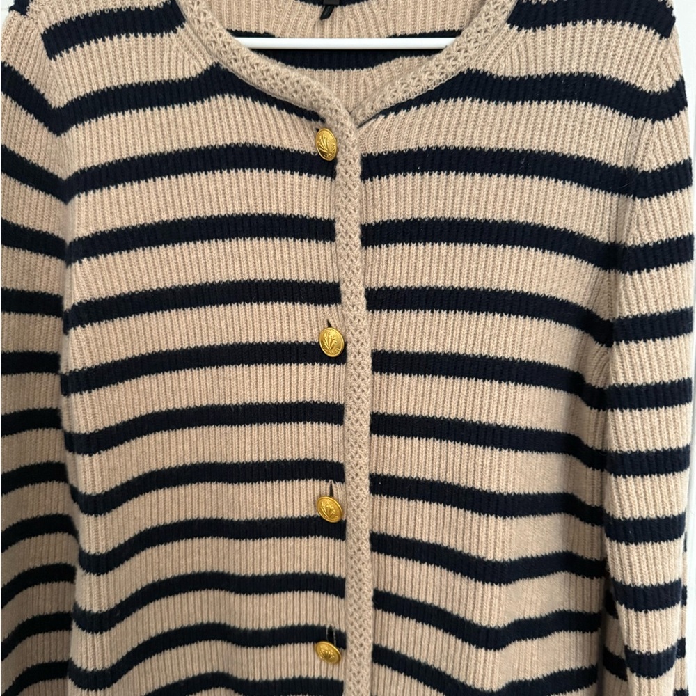 rag & bone Striped Beige and Black Knit Cardigan with Gold Buttons - Picture 7 of 7